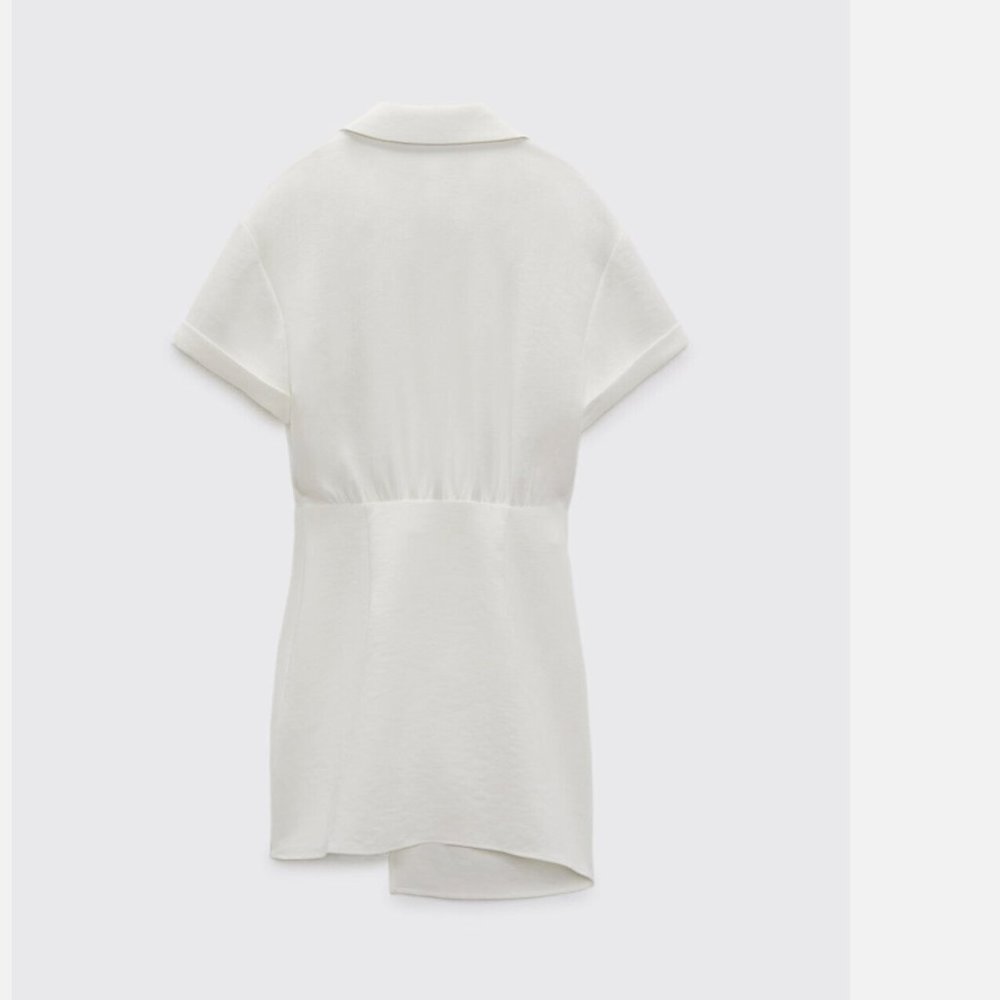 ZARA WHITE WRAP V NECK SHORT SLEEVE DRESS - Picture 3 of 9